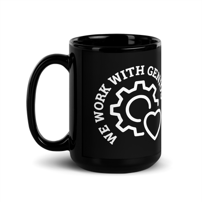 "We Work With Genius" Large Black Mug