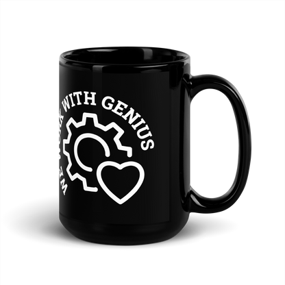 "We Work With Genius" Large Black Mug
